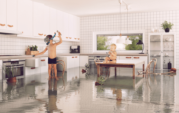 A clogged sewer line floods a home