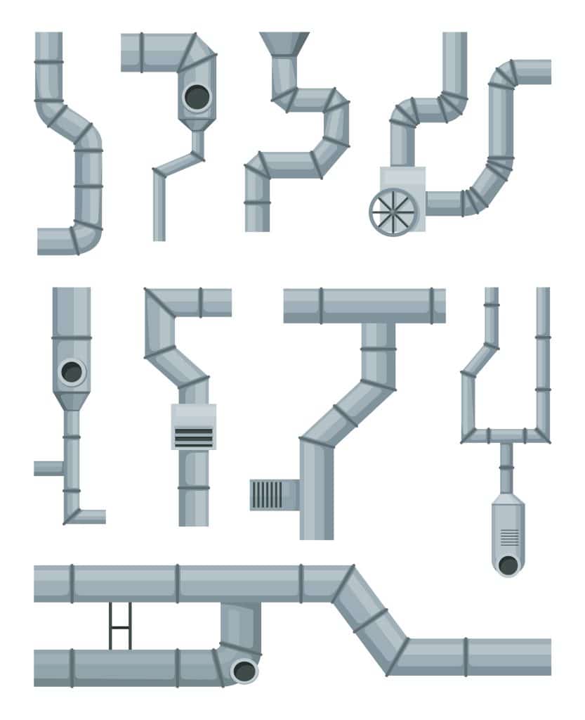 Ventilation pipe set, vent system elements, and drain venting.