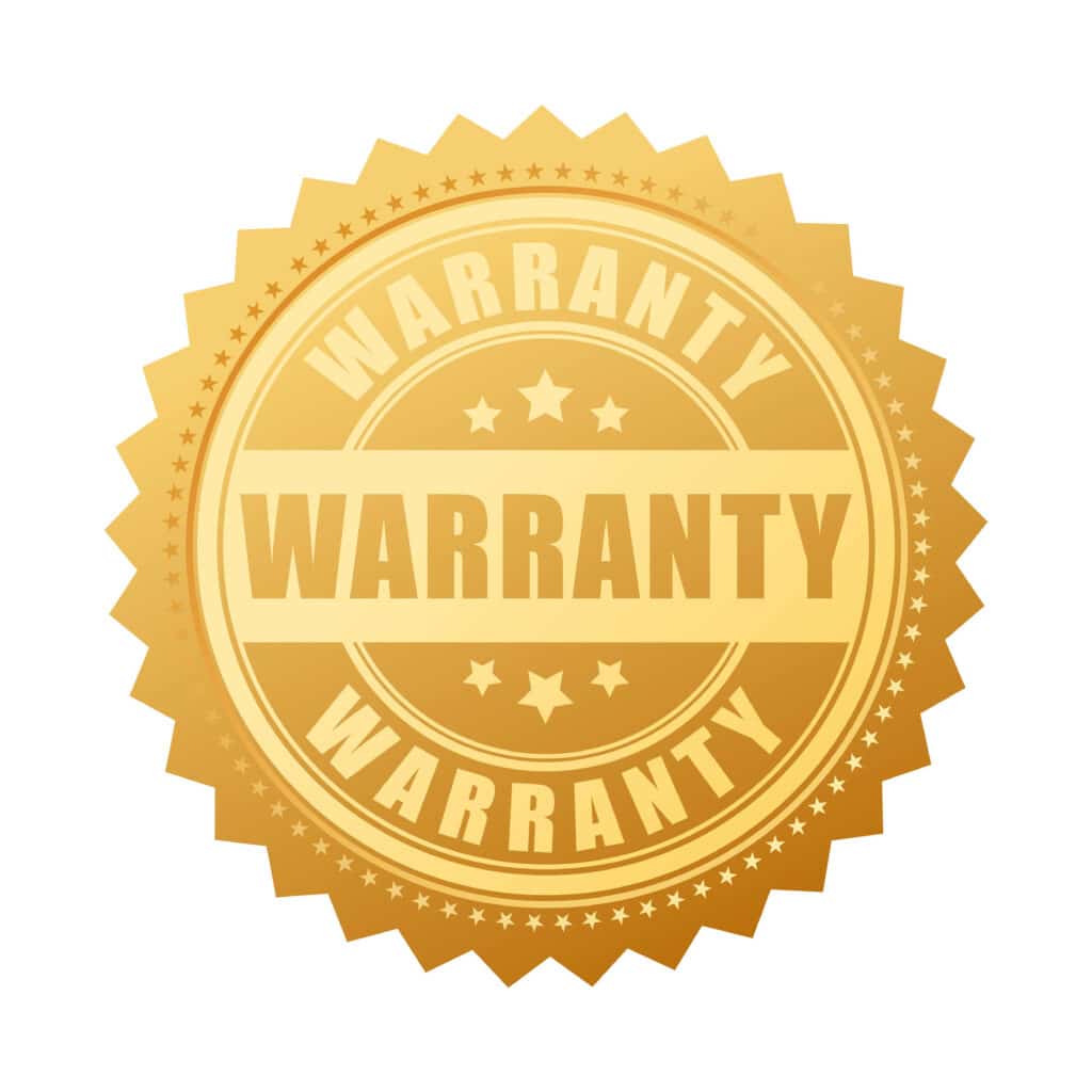 Gold "warranty" emblem.