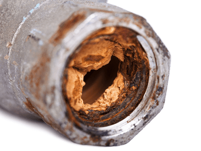 A corroded water line