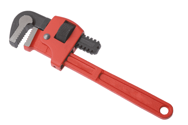 An adjustable pipe wrench.