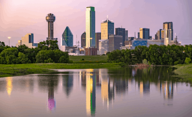 View of Dallas skyline from across the water