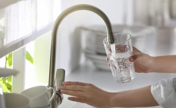Faucet with clear glass.