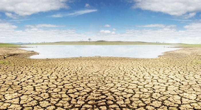 Water sits distantly in a drought.