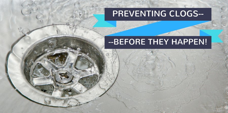 water backing up from blocked sink drain. "Preventing clogs before they happen"