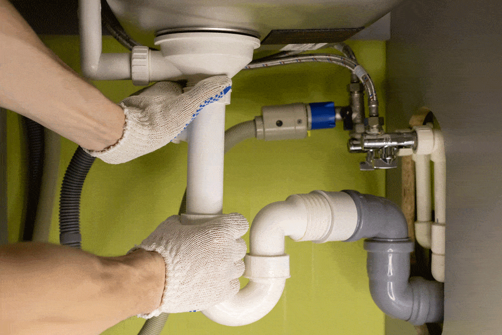 male hands twisting drain pipe | drain cleaning service dallas tx frisco tx carrollton tx