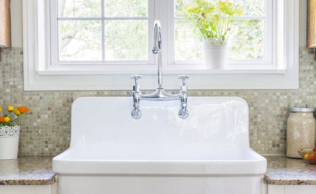 Top-mounted sink in a kitchen